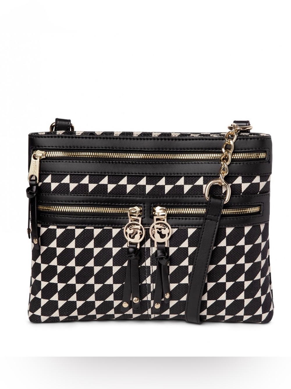 Spartina Black & White Geometric Crossbody Bag with Gold Accents